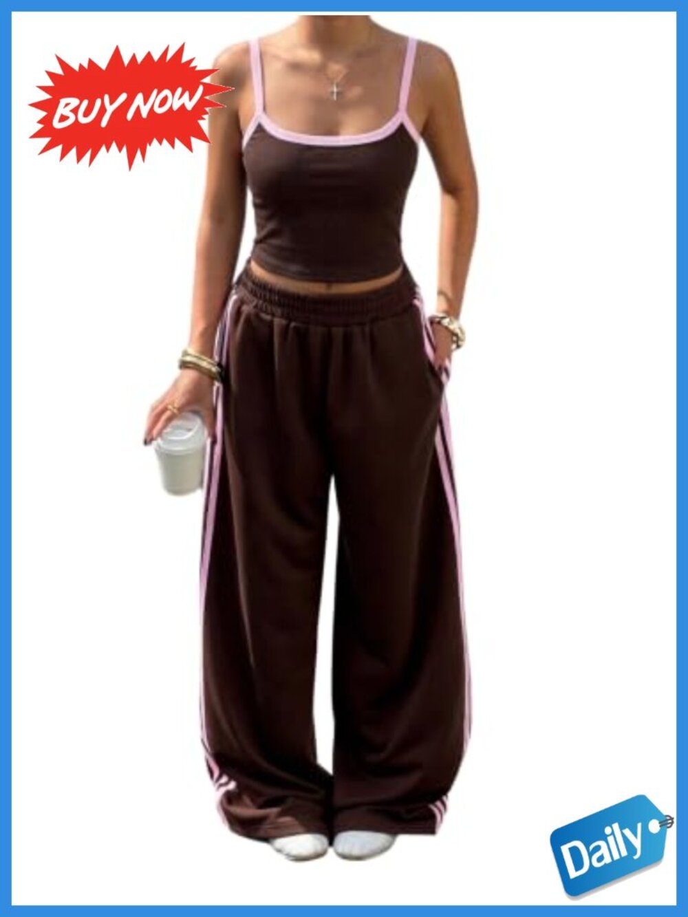 Women's 2 Piece Sets Sleeveless Cami Crop Top Striped Wide Leg Sweatpants